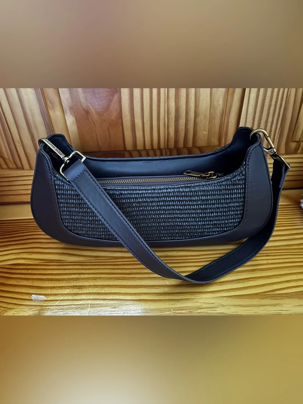 NWOT Brown Woven Steve Madden Shoulder Purse - Picture 2 of 8
